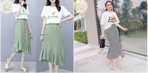 Chân váy đuôi cá mặc với áo phông