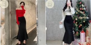 Chân váy đuôi cá mặc với áo dài tay