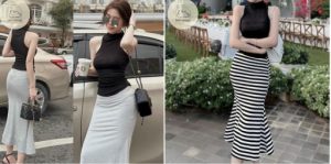 Chân váy đuôi cá mặc với áo không tay