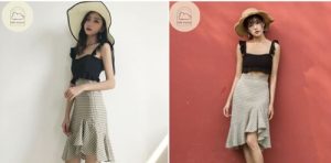 Chân váy đuôi cá mặc với áo hai dây