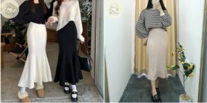 Chân váy đuôi cá mặc với áo len
