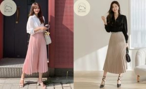 chân váy xếp ly Phối với áo sơ mi