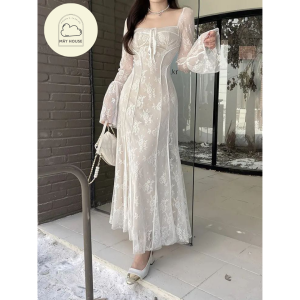 Đầm dạ hội trănhgs dài tay - Đầm dạ hội trắng đơn giản