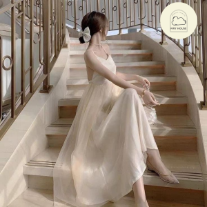 Đầm trắng dài cổ V - Đầm dạ hội trắng đơn giản